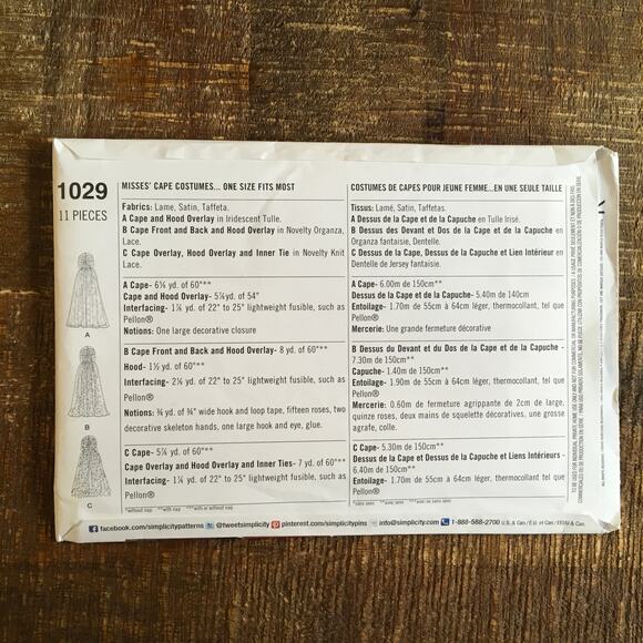 Simplicity Sewing Pattern 1029 Misses Cosplay Long Cape with Hood ONE SIZE UNCUT - Picture 2 of 2